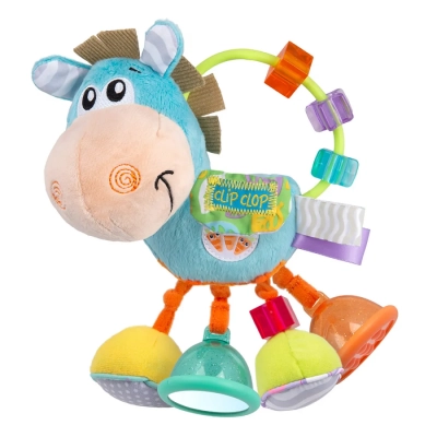 Мека плюшена дрънкалка PLAYGRO Кончето Хоп Троп, със 6 активности, 3м+, Синя 0354
