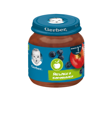 Nestlé GERBER ® Пюре Ябълки и боровинки, Моето първо пюре, бурканче, 125g