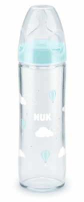NUK New Classic стъклено шише 240мл с биберон за хранене силикон 0-6м. FC+, размер М  10.745.080