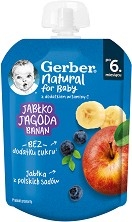 GERBER® Ябълка, боровинка и банан, от 6-ия месец,  пауч, 90g