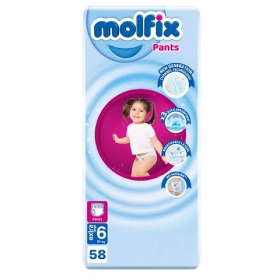 Пелени - гащички Molfix Pants 6, 15+ кг. 58 бр.