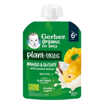 Плодова закуска Gerber - Пауч с манго и дюля с кокосов мус, 80 g