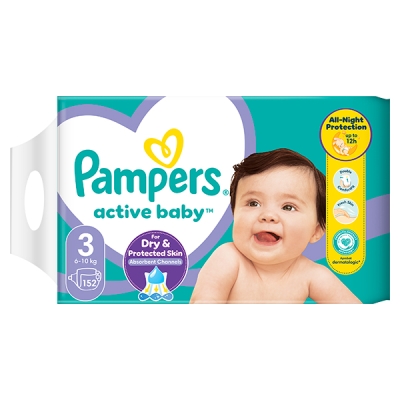 Пелени Pampers Active Baby Mega Box, Размер 3, 6 -10 кг, 152 броя