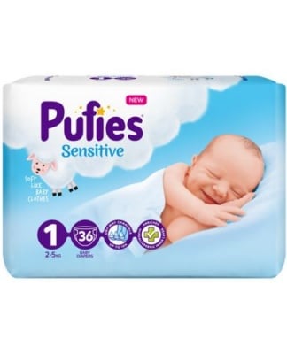 Pufies Бебешки пелени Sensitive Newborn р-р 1 (2-5 кг.) 36 бр.