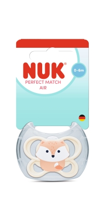 NUK Perfect Match биберон залъгалка, силикон 0-6мес. 1бр., AIR, Лисица