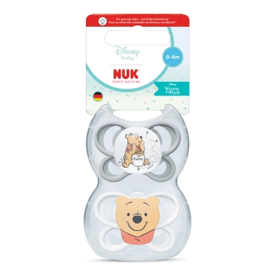 NUK Perfect Match биберон залъгалка, силикон 0-6 мес., 2 бр., AIR, Мечо Пух