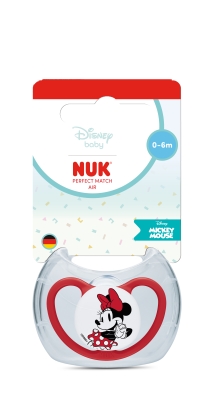 NUK Perfect Match биберон залъгалка, силикон 0-6мес. 1бр., AIR, Мики, червена