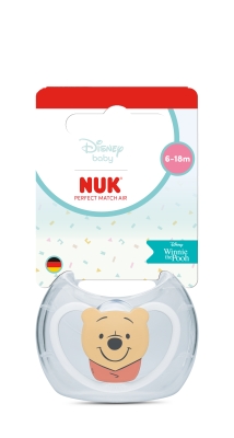 NUK Perfect Match биберон залъгалка, силикон 6-18 мес. 1бр., AIR, Мечо Пух, бяла