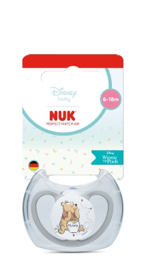 NUK Perfect Match биберон залъгалка, силикон 6-18 мес. 1бр., AIR, Мечо Пух, сива