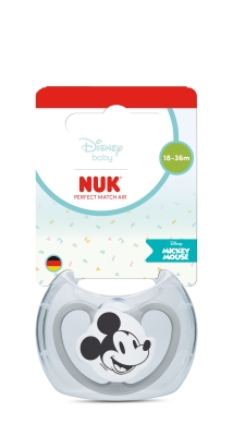 NUK Perfect Match биберон залъгалка, силикон 18+ мес. 1бр., AIR, Мики, сива