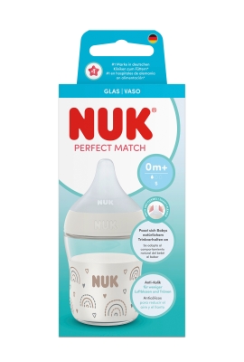 NUK Perfect Match Стъклено шише 120мл. със силиконов биберон за хранене S, 0+мес.