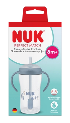 NUK Perfect Match шише със сламка, 260 мл., 8+мес, Пингвин