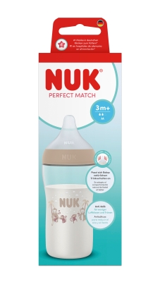 NUK Perfect Match Шише РР 260мл. със силиконов биберон за хранене M, 3+ мес., Маймуна