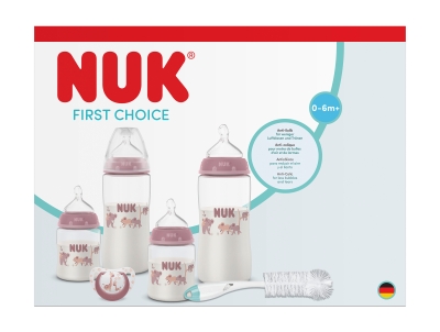 NUK First Choice + СЕТ Perfect Start Temperature Control - 8 части, розово