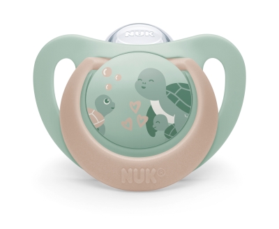 NUK First Choice биберон залъгалка, силикон, 6-18 мес., 2 бр., Костенурка/Кит