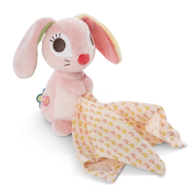 NICI Мека играчка 3D Заекът Хопсали с муселинова кърпичка, 13см. 0+ мес.
