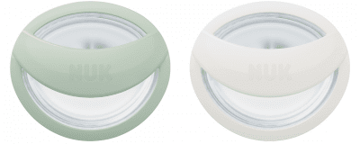 NUK биберон залъгалка силикон 0-9 мес. 2 бр. Mommy Feel, зелена/бяла + кутийка за съхранение и стерилизация в микровълнова