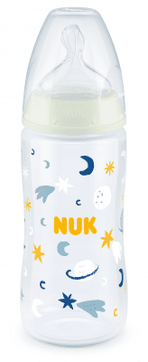 NUK First Choice РР Шише Temperature control 300мл. NIGHT със силиконов биберон 6-18м. - Звезди