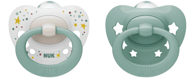 NUK Биберон залъгалка силикон 0-6 мес. 2 бр. Signature + кутийка за съхранение и стерилизация в микровълнова - Момче