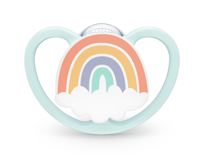 NUK биберон залъгалка силикон 0-6 мес. 1бр Space + box- Дъга
