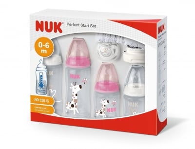 NUK First Choice + СЕТ Perfect Start Temperature Control - 10 части, момиче