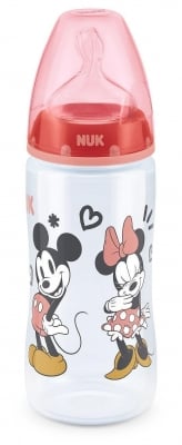 NUK First Choice РР Шише Temperature control 300мл силикон MICKEY MOUSE - Червен