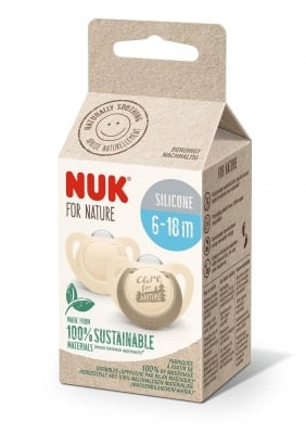 NUK for NATURE биберон залъгалка силикон 6-18 мес. 2бр. Крем