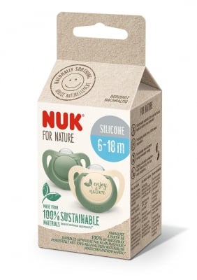 NUK for NATURE биберон залъгалка силикон 6-18 мес. 2бр. Зелена