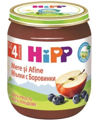 Био плодово пюре Hipp - Ябълки и боровинки, 125 g