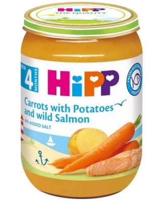 Био ястие Hipp - Морков, картоф и дива сьомга, 190 g 
