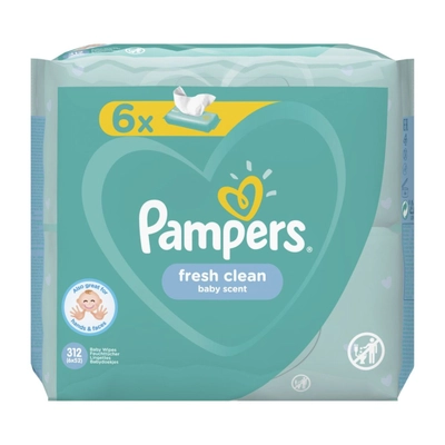 PAMPERS Fresh Clean, мокри кърпички, 6х52бр.