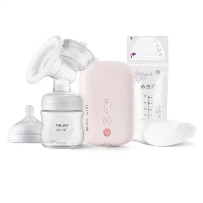 Единична електрическа помпа Natural Motion Philips AVENT SCF395/31 Advanced с 1 бр. полипропиленово шише от 125 мл с биберон Natural Response 0м+, 5 бр. торбички за кърма и 4 бр. подплънки 0615.001