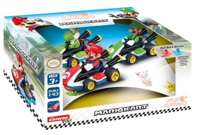 Комплект пулбек колички, Carrera, Super Mario, Марио, Луиджи и Йоши, 3 броя