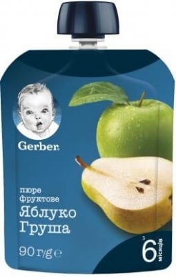 GERBER®  Ябълка и круша, от 6-ия месец,  пауч, 90g