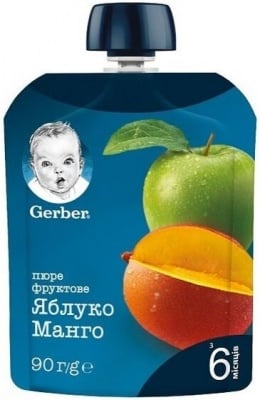 GERBER® Ябълка и манго, от 6-ия месец,  пауч, 90g