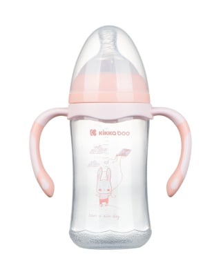 Шише с широко гърло и антиколик биберон 260мл Peach Rabbit