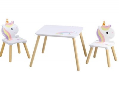 Дървен сет маса с два стола Unicorn