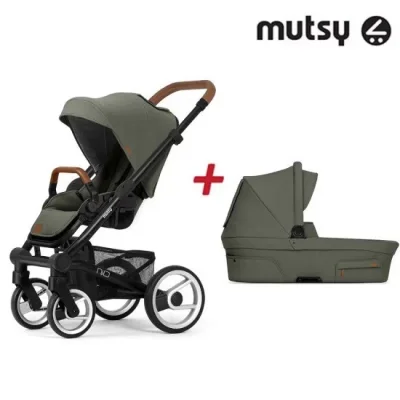 Пакет Шаси Mutsy Nio Black + Кош за новородено и Седалка със сенник Mutsy Nio Adventure Sea Green