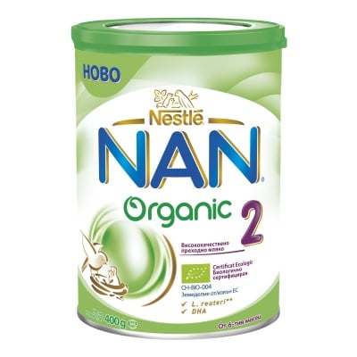 Nestlé® NAN® Organic 2, Висококачествено обогатено преходно мляко за кърмачета, от 6-ия месец, 400 гр.