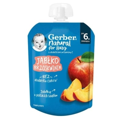 GERBER® Ябълка и праскова, от 6-ия месец,  пауч, 90g