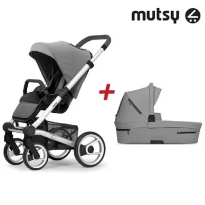 Пакет Шаси Mutsy Nio Standard + Кош за новородено и Седалка със сенник Mutsy Nio Journey Ice Grey