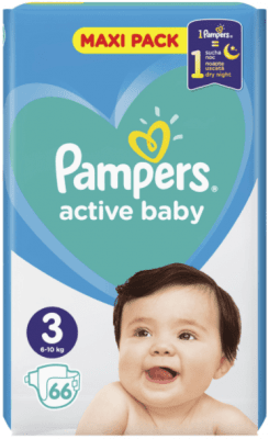 Pampers Бебешки пелени Active Baby S3 (6-10 кг.) 66 бр.
