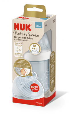 NUK NATURE SENSE шише стъклено 240мл. силиконов биберон р-р M Softer Арт.№ 10.745.129