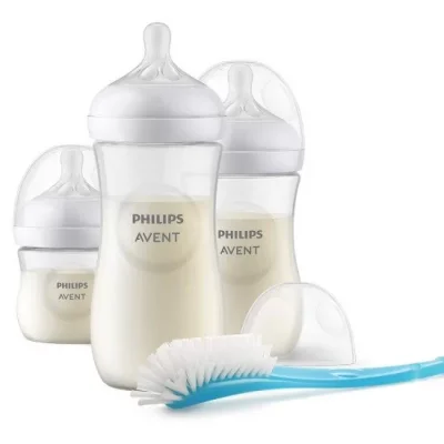 Комплект за новородено Philips AVENT SCD837/12 с 3 шишета за хранене Natural Response с биберони без протичане и четка за почистване  0604.001