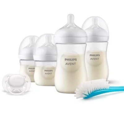 Комплект за новородено Philips AVENT SCD838/11 с 4 шишета за хранене Natural Response с биберони без протичане, залъгалка Ultra Soft и четка за почистване 0600.001
