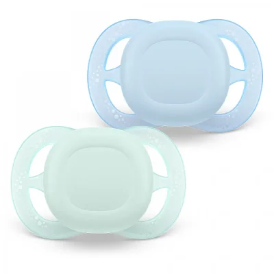 Комплект от 2 бр. ортодонтични залъгалки за новородени Philips AVENT SCF075/02 Ultra Start 0-2м, в синьо и зелено, в кутия за стерилизиране 0632.001