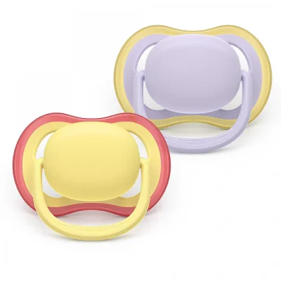 2 броя ортодонтски силиконови залъгалки Ultra Air, 0-6м, пастелни едноцветни, в кутия за стерилизиране 0643.001