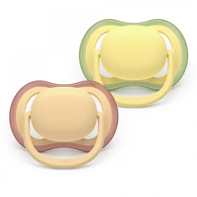 2 броя ортодонтски силиконови залъгалки Philips AVENT SCF087/07 Ultra Air Colors of Nature, 0-6м, пастелни едноцветни, в кутия за стерилизиране 0645.001 
