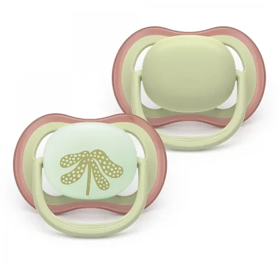 2 броя ортодонтски силиконови залъгалки Philips AVENT SCF087/18 Ultra Air Day and Night, 6-18м, пастелни цветове, унисекс, в кутия за стерилизиране 0652.001