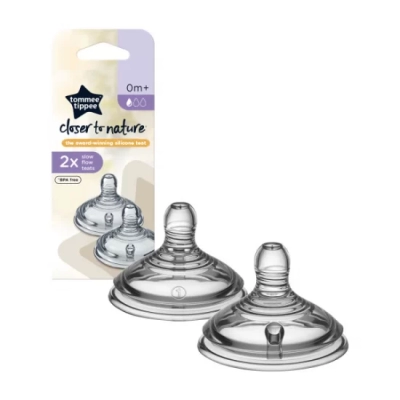 Комплект от 2 броя Биберони Tommee Tippee Closer to Nature Slow, бавен поток, 1 капка, подходящи за новородени и бебета на възраст до 3 месеца ТТ.0004